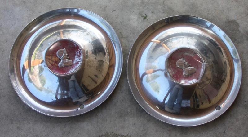 Pair of 1950's desoto hubcaps. 15" chrome. part no 1488404 made in usa