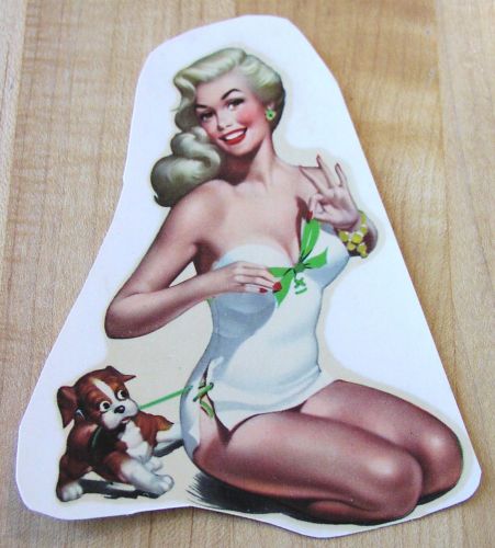 Original 60s pin-up water slide decal sexy f mosca girl puppy lambretta scooter