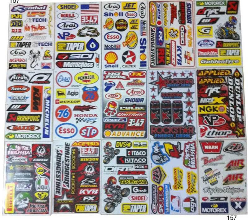 Set 15 sheets mixed  moto atv sponsor stickers decals kit #av157kp6