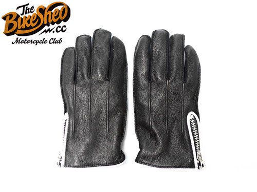 New winter deerskin leather motorcycle gloves zipper black amekaji cotton layer