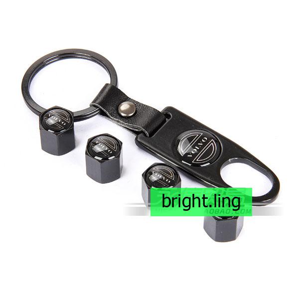 Black volvo wrench car key chain ring/tyre tire theft wheel valve stems caps
