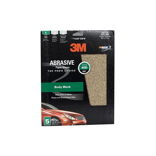 3m 40 grit brown abrasive sandpaper 9" x 11" dry sanding sheets 5 in a box 32118