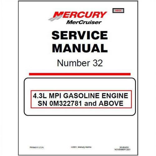 2001-2015 mercruiser #32 sterndrive 4.3l mpi marine engine service manual cd