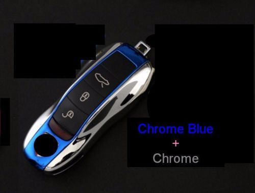 2+1 key remote fob cover case trim replacement for porsche macan c blue /chrome