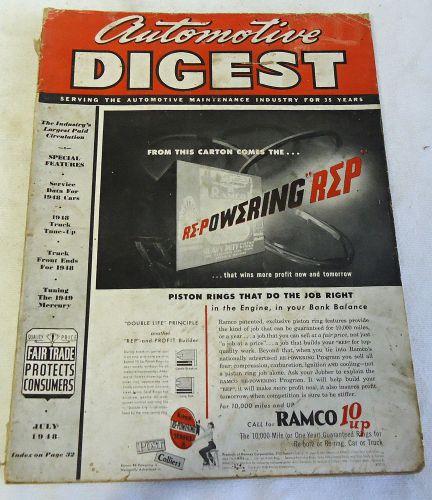 July 1948 automotive digest magazine ~service data 1948 cars, 1948 truck tune-up