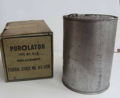 Vintage purolator n-16 canister oil filter in orig box w gasket 5 ¼h x 3 7/8 dia