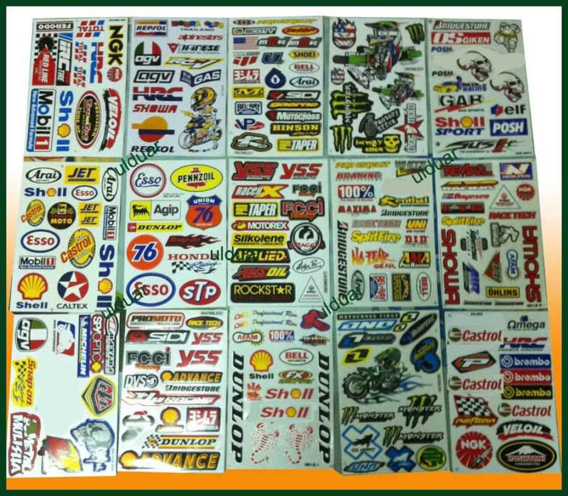 Set 15 sheets mixed atv moto mx sponsor stickers decals kit #mo152l2
