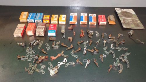 New &amp; used vintage distributor point contact parts lot (50+) pieces chevy ford