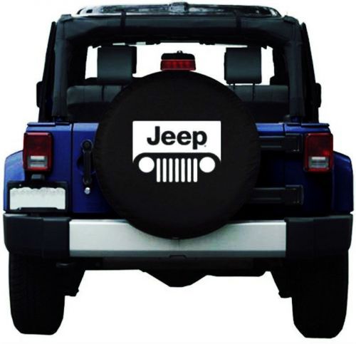 Spare tire cover series jeep classic 32&#034;-33&#034; logo black denim vinyl tire cover