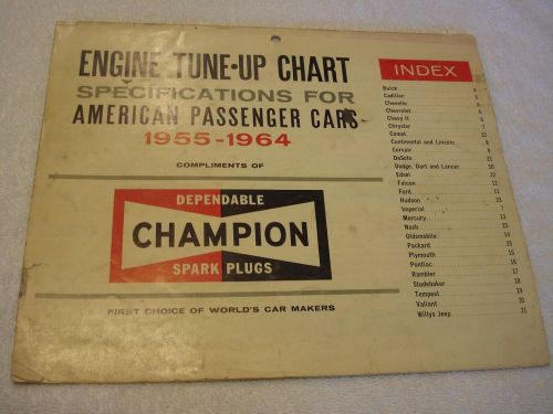 1955-1964 champion spark plug engine tune-up chart for american cars