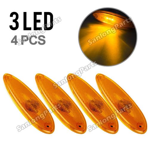 4x 5-1/8&#034;oval led side marker lamp reflector for truck bus motorhome scania 3led