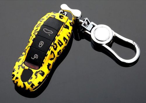 Yellow leopard pattern smart key cover fobs porsche panamera cayenne 911 carrera