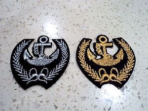 2x nautical silver &amp; gold anchor laurel embroidered patches badge iron sew on