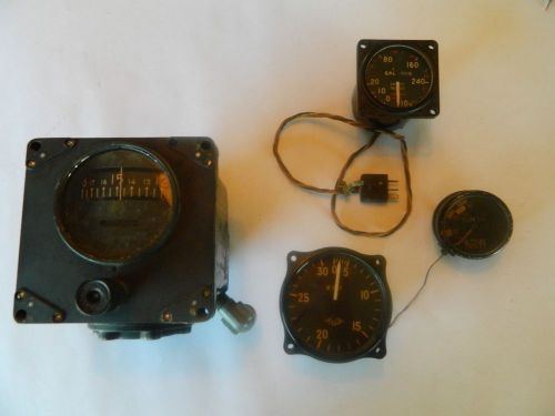 Vintage lot of 4 aircraft gauges an5735-1 gyro ind, frico mph, flow ind, fuel