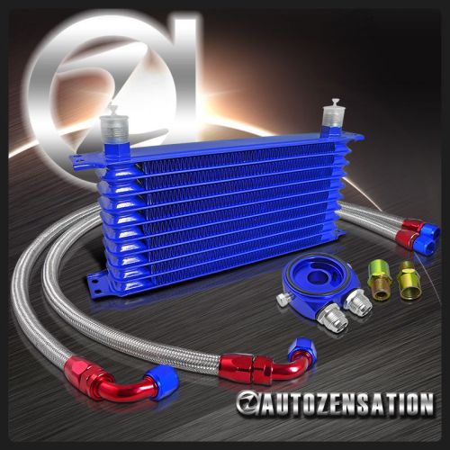 10 row 10an engine transmission oil cooler+blue m20 sandwich adaptor+hose kit