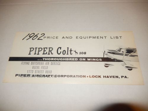 Vintage 1962 piper colt 108 price and equipment list