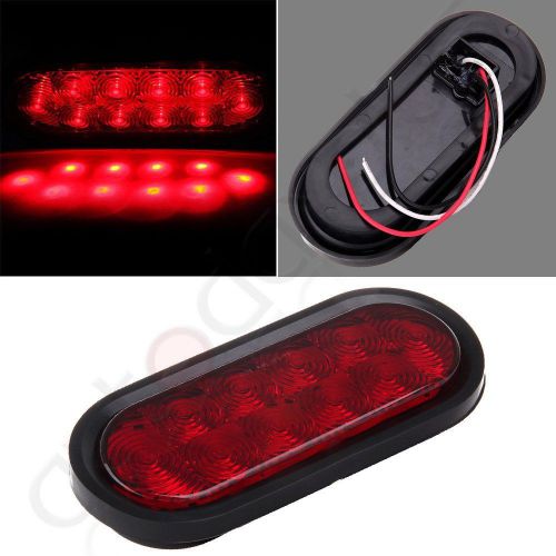 1pcs 6&#034; led light oval stop turn tail red lens with grommet trailer camper lamp
