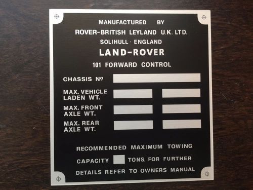Land rover 101 forward control id plate