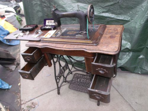 Home treadle sewing machine 1889 vintage antique works good nice shape extras