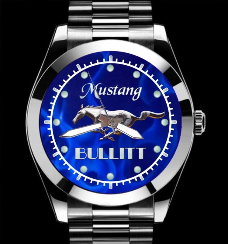 Mustang bullitt gt blue flame 1968 2001 2008 2009 chrome stainless watch