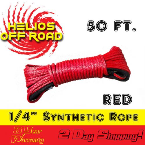 1/4&#034; x 50&#039; red synthetic winch line cable rope 7000+ lbs with sheath (atv utv)