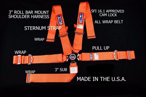 Rjs racing sfi 16.1 cam lock 5 pt harness roll bar orange chest strap