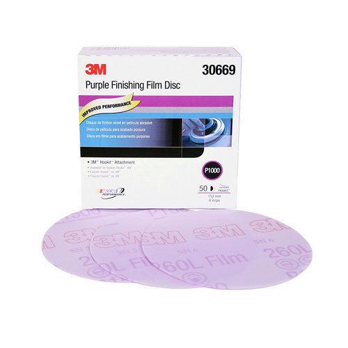 3m 6" 1000 grit purple hookit finishing film sandpaper disc 50 in a box 30669