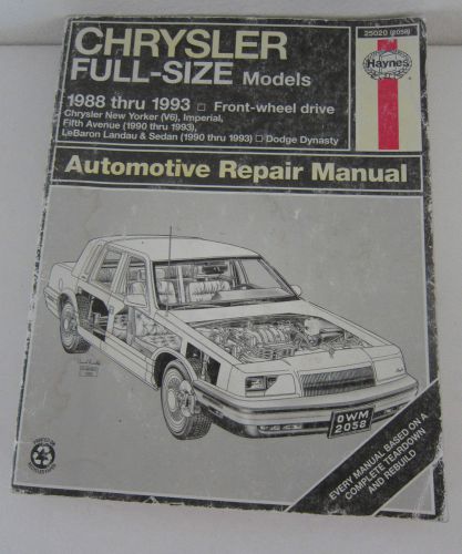 Chrysler full size models 1988-1993 fwd haynes publications repair manual 25020