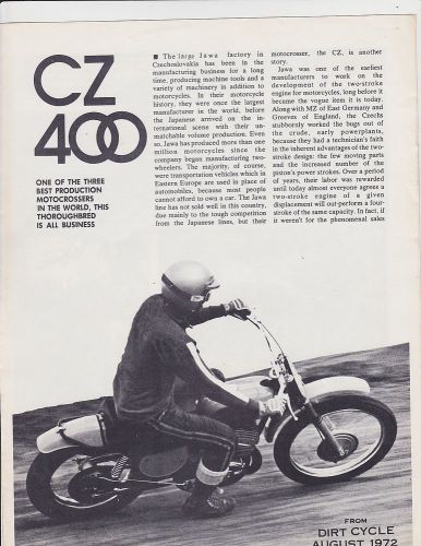 Cz 400 motocross  magazine  test dirt cycle august 1972  brochure  handout