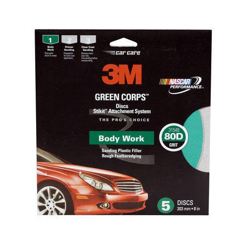 3m 8" 80 grit stikit psa green corps sandpaper sanding disc 5 in a box 31549
