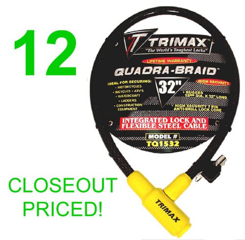Closeout! 12 new trimax motorcycle/bicycle/atv cable lock,32&#034; inch length