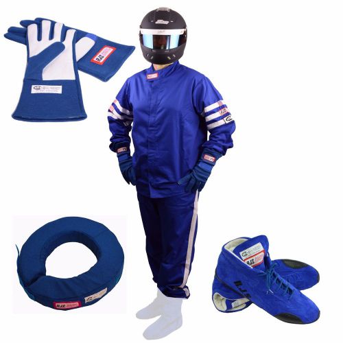 Racerdirect.net combo pack driving race suit rjs suit gloves shoes collar blue
