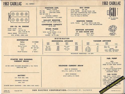 1963 cadillac all series 390 ci v8 engine car sun electronic spec sheet