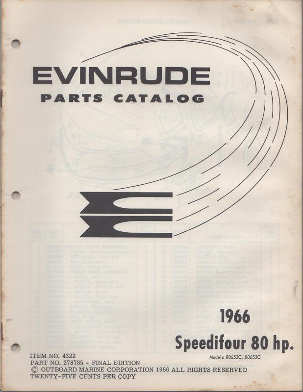 1966 evinrude outboard motor speedifour 80 hp p/n 278785 parts manual (692)