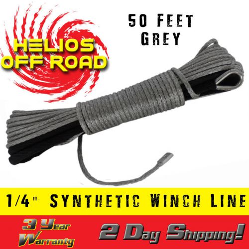 1/4&#034; x 50&#039; grey synthetic winch line cable rope 7000+ lbs with sheath (atv utv)