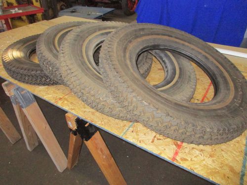 Set of 4 old nos power king traction master 6.00-15l 2ply narrow whitewall tires