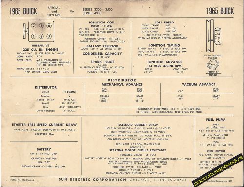 1965 buick special/skylark v6 225ci 3300-3500-4300 car sun electronic spec sheet