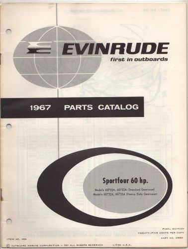 1967 evinrude outboard motor sportfour 60 hp item 4400 parts manual (792)