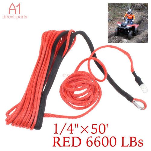 1/4&#034; x 50&#039; red synthetic fiber winch line cable rope 6600+ lbs suv atv w/ sheath