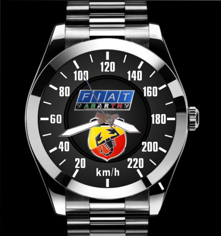 A fiat abarth 500 220 km/h speedometer meter auto art stainless steel band watch