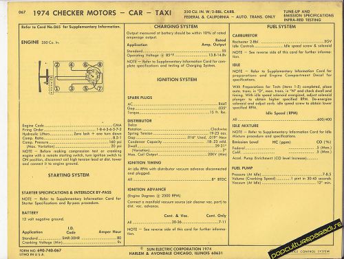 1974 checker motors car &amp; taxi 350 ci v8 engine car sun electric spec sheet