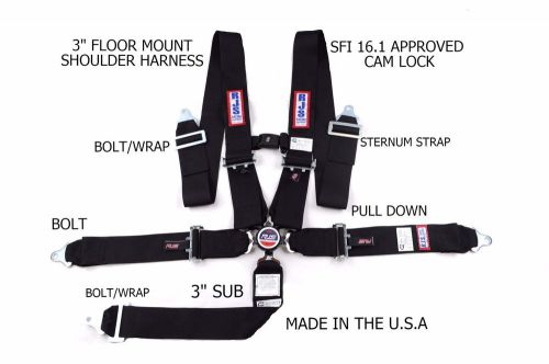 Rjs sfi 16.1 cam lock 5 pt seat belt racing cross strap bolt in black