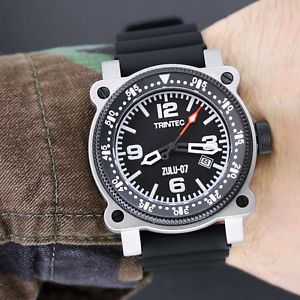 Trintec aviation zulu-07 pro men&#039;s navigator stainless steel watch rubber strap