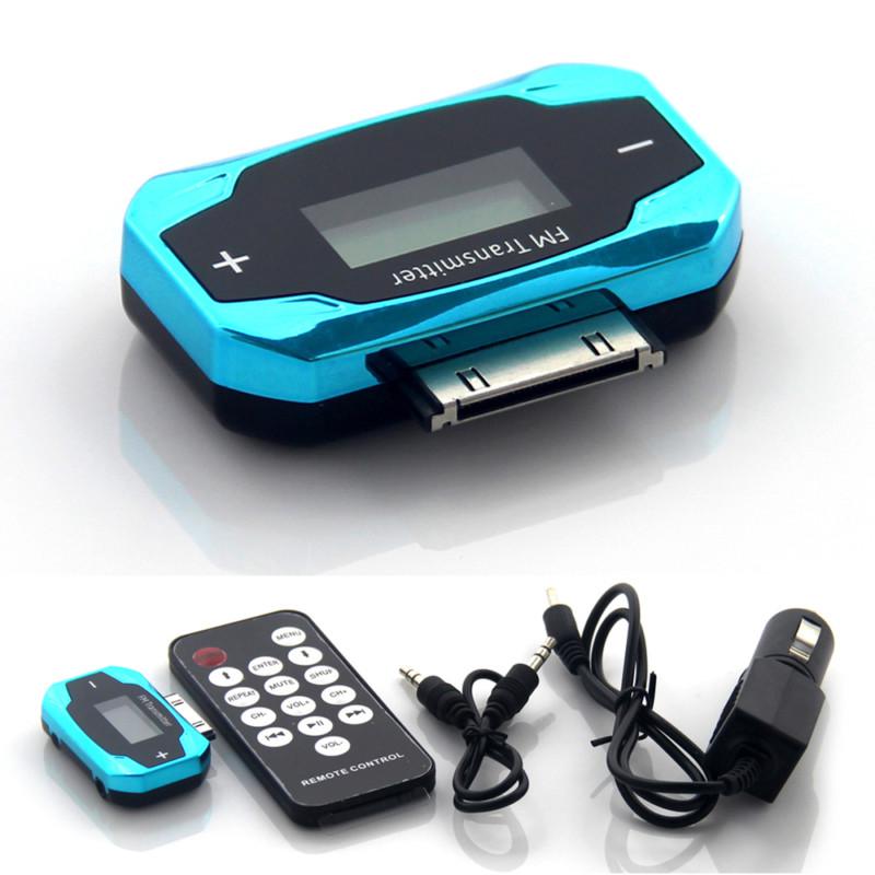 Blue car music fm transmitter with remote and car charger for ipod iphone 3 4 4s