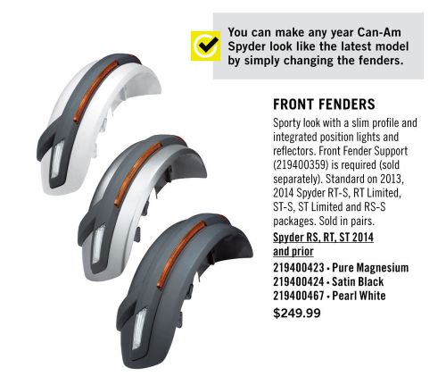 Can am spyder front fenders kit rt,rs,st pearl white #219400467 free shipping