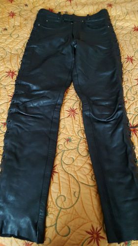 Dynamic cowhide lace up leather biker trousers 30&#034;waist 32&#034; leg black