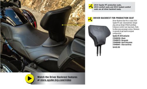 Can am spyder 2014 &amp; prior burgundy rt backrest for production seat#219400479