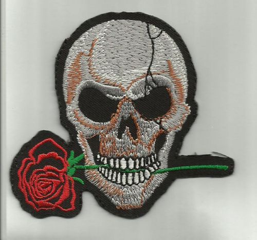 Patch cloth embroidered &#034;red rose skull&#034; rockabilly gothic motorcycle jacket