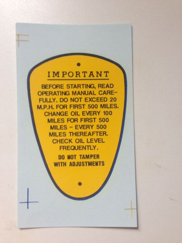 Whizzer tank top instruction decal. early style. 1946-up. best quality on ebay.