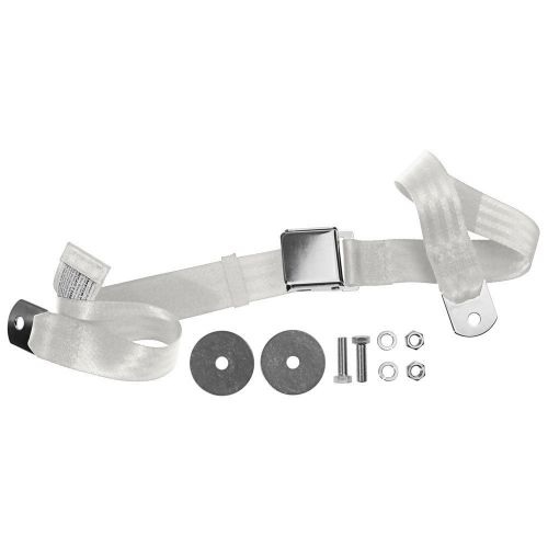 Mustang seat belt with chrome lift latch white 1965-1973